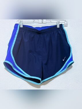 Nike Womens M Running Shorts Dri-FIT Aqua Royal Navy Blue Built-In Brief